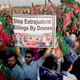 Pakistanis decry US drone attacks at a rally in 2011.